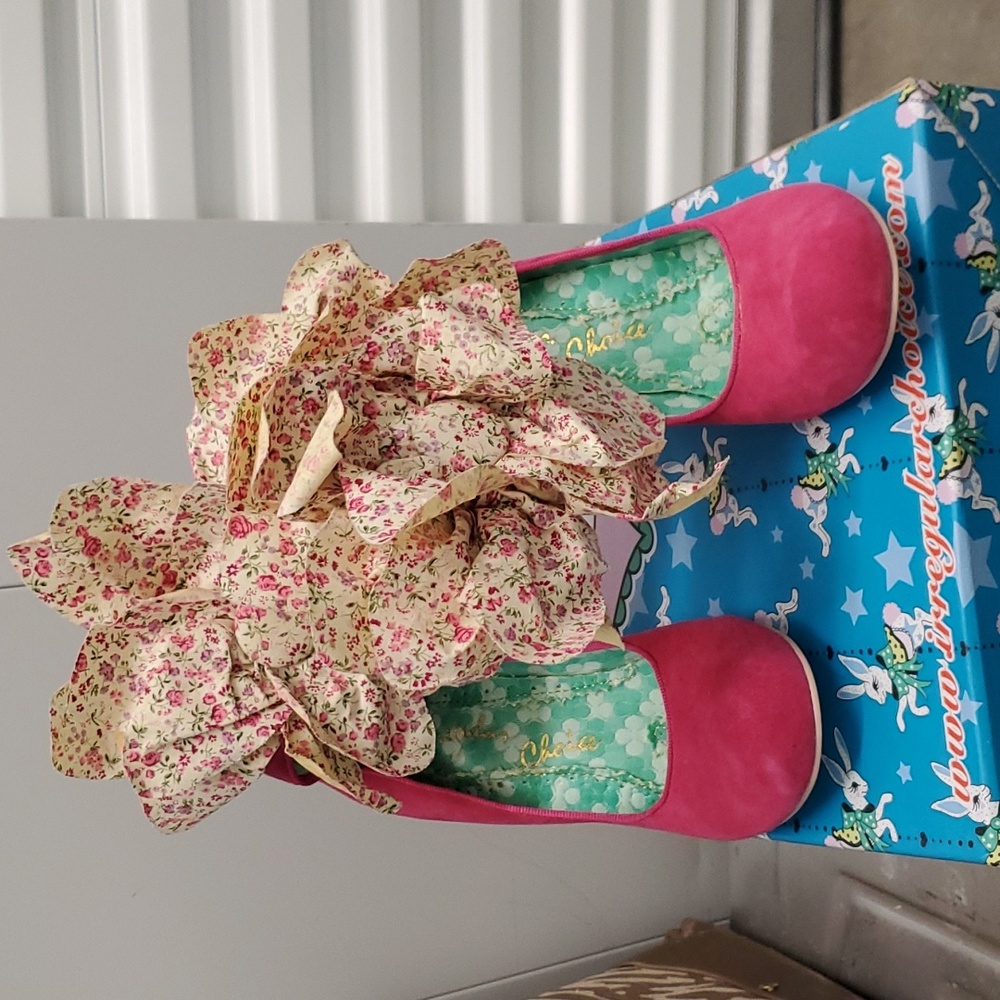 Hot Pink Suede Irregular Choice Flower Buckle Shoe